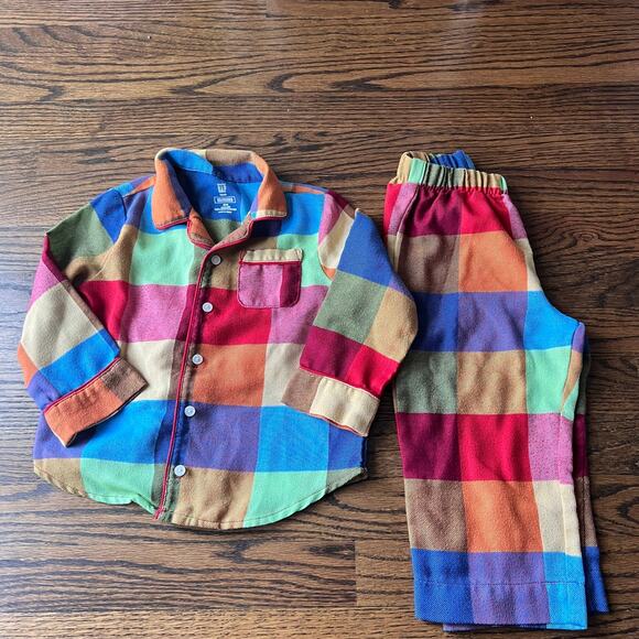 Baby Gap Unisex Multicolor Plaid Flannel Long Sleeve Pajama Set - 2T - Picture 1 of 4